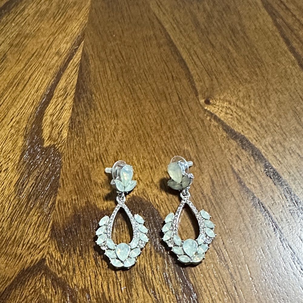 Sonoma Pale Green Teardrop Floral Crystal Drop Earrings